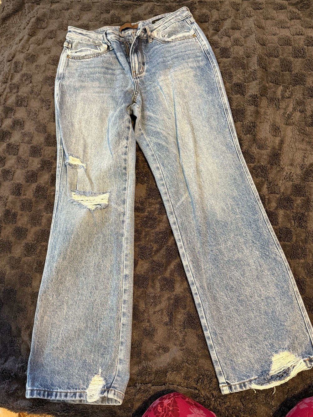 Judy Blue Light Blue Distressed Wide Leg Jeans 90’s rigid back Jean